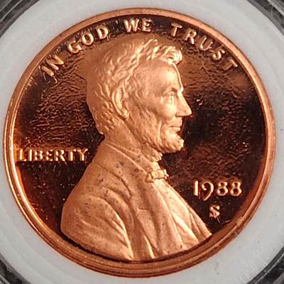 布加迪🐬～世界钱币(上海)🌾第 270 期 /  各国套币和散币 - 美国🇺🇸 1988年 1分 林肯头像精制币