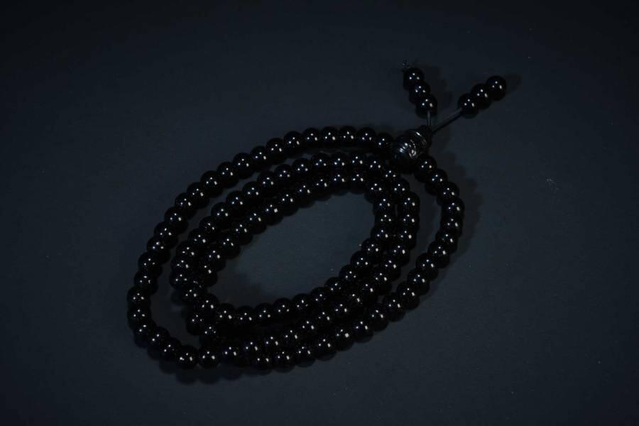 上海都达杂项专场五（全场包邮） 天然黑玛瑙0.6圆珠多圈手串87-156