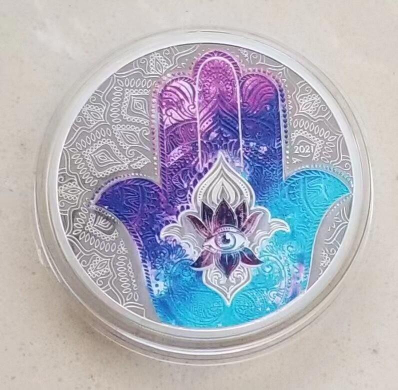 ❤️【币观天下】❤️ 第340期钱币拍卖- 2026.1.23周五晚上6点半场-长期征集拍品 帕劳2021年法蒂玛之手1盎司彩色纪念银币带证书包装