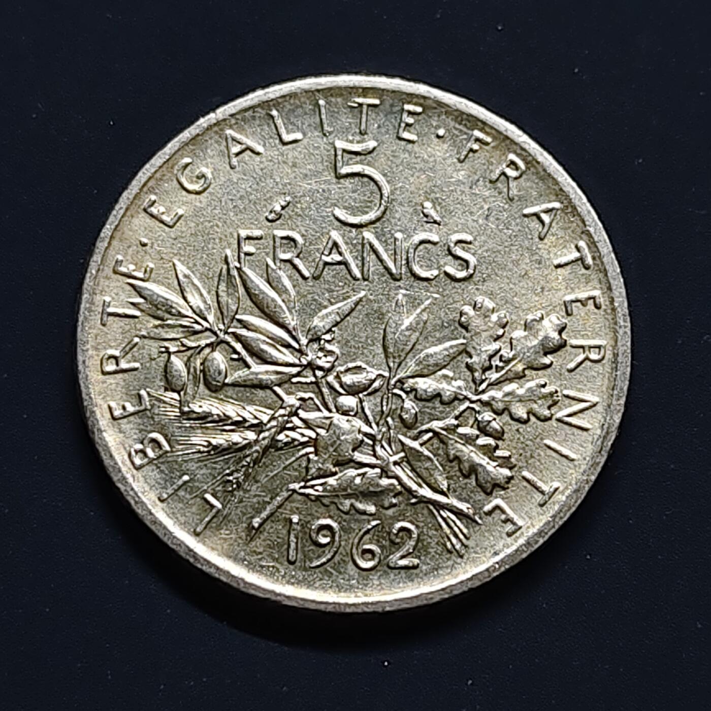 【全场包邮】纯粹捡漏拍497场-持续更新中 法国1962年播种女神5法郎银币【29毫米12克83.5%】