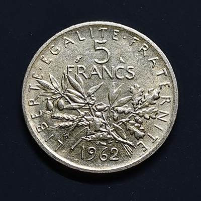【全场包邮】纯粹捡漏拍497场-持续更新中 - 法国1962年播种女神5法郎银币【29毫米12克83.5%】