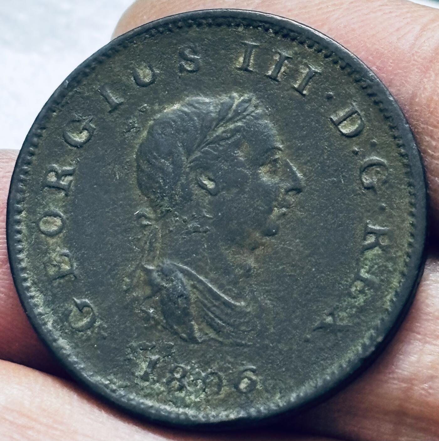 文馨钱币收藏 2026新年第四场（第 290 场）【长期接代拍品】 少见极美品 1896 年英国乔治三世小车轮半便士铜币，传世温润黑漆古包浆，细节完美