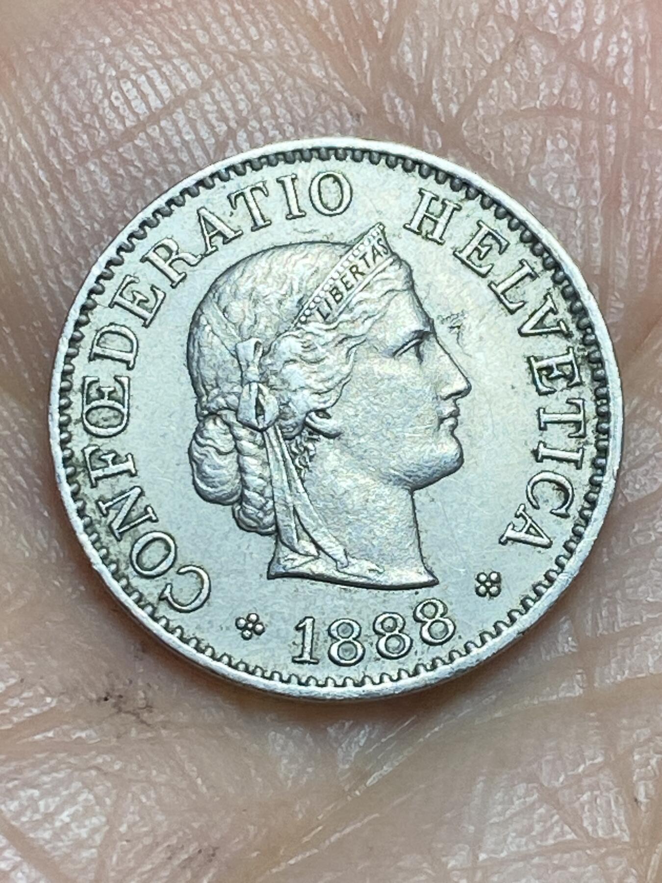 2026年第十三场(总第一百八十二场）外国好品散币场(免佣金) 稀少早期年份好品–瑞士🇨🇭1888年5拉彭(第二版，B标伯尔尼造)