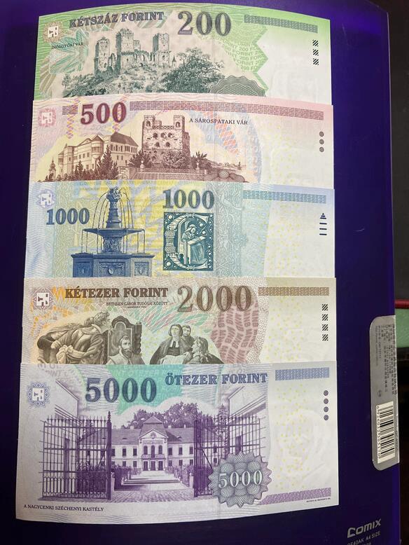 1月21号晚上8点 外国纸币自动截拍第10场 全新UNC 匈牙利200,500,1000,2000,5000福林 全新全套