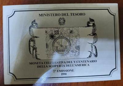 ❤️【币观天下】❤️ 第340期钱币拍卖- 2026.1.23周五晚上6点半场-长期征集拍品 - 意大利1990年哥伦布发现美洲五百年纪念银币 含纯银9.19克