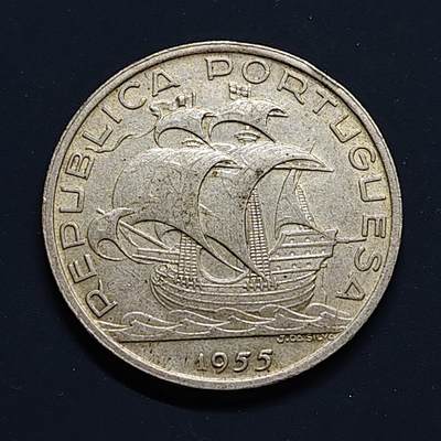【全场包邮】纯粹捡漏拍497场-持续更新中 - 葡萄牙1955年帆船10埃斯库多银币【30毫米12.5克68%】