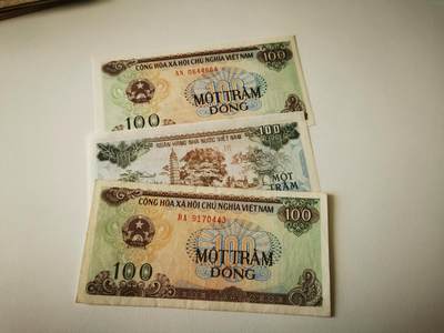 零零发流通品外国纸币拍卖 无佣金 - 越南100盾3张