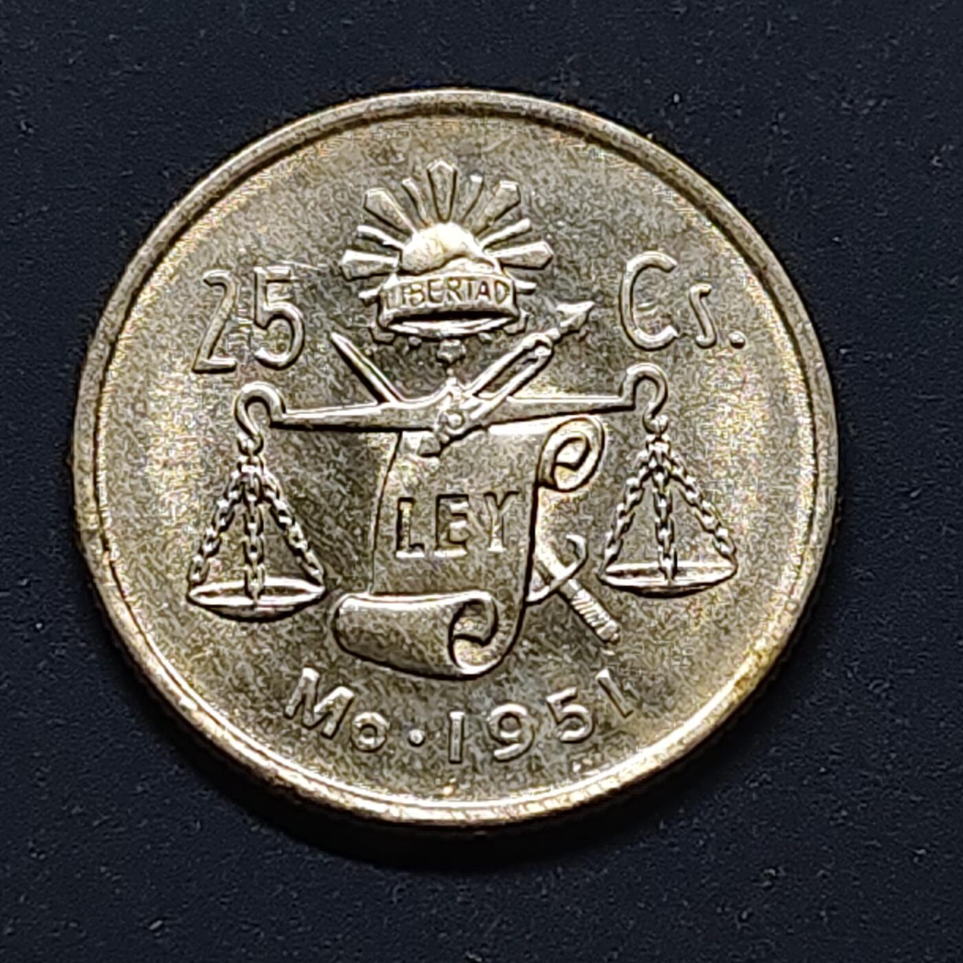 【全场包邮】纯粹捡漏拍496场-持续更新中 墨西哥1951年25分银币【21.5毫米3.33克30%】