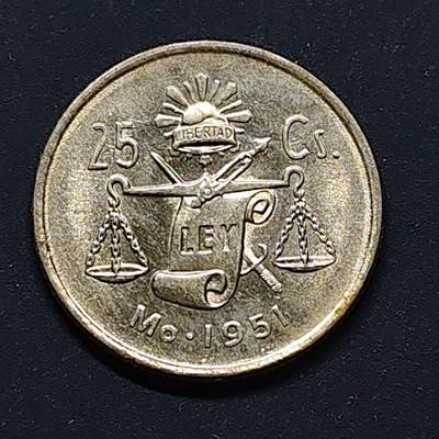 【全场包邮】纯粹捡漏拍496场-持续更新中 - 墨西哥1951年25分银币【21.5毫米3.33克30%】