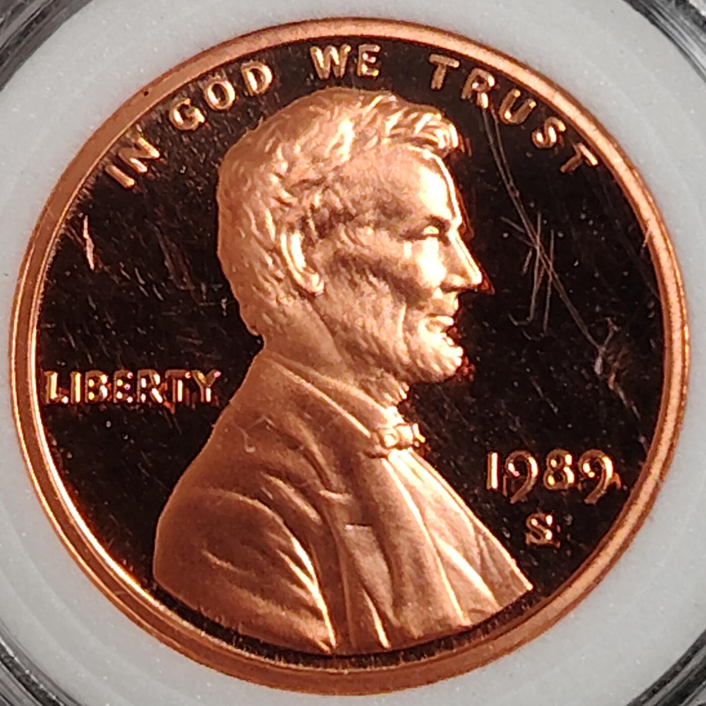 布加迪🐬～世界钱币(上海)🌾第 270 期 /  各国套币和散币 美国🇺🇸 1989年 1分 林肯头像精制币