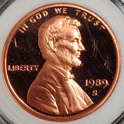 布加迪🐬～世界钱币(上海)🌾第 270 期 /  各国套币和散币 - 美国🇺🇸 1989年 1分 林肯头像精制币