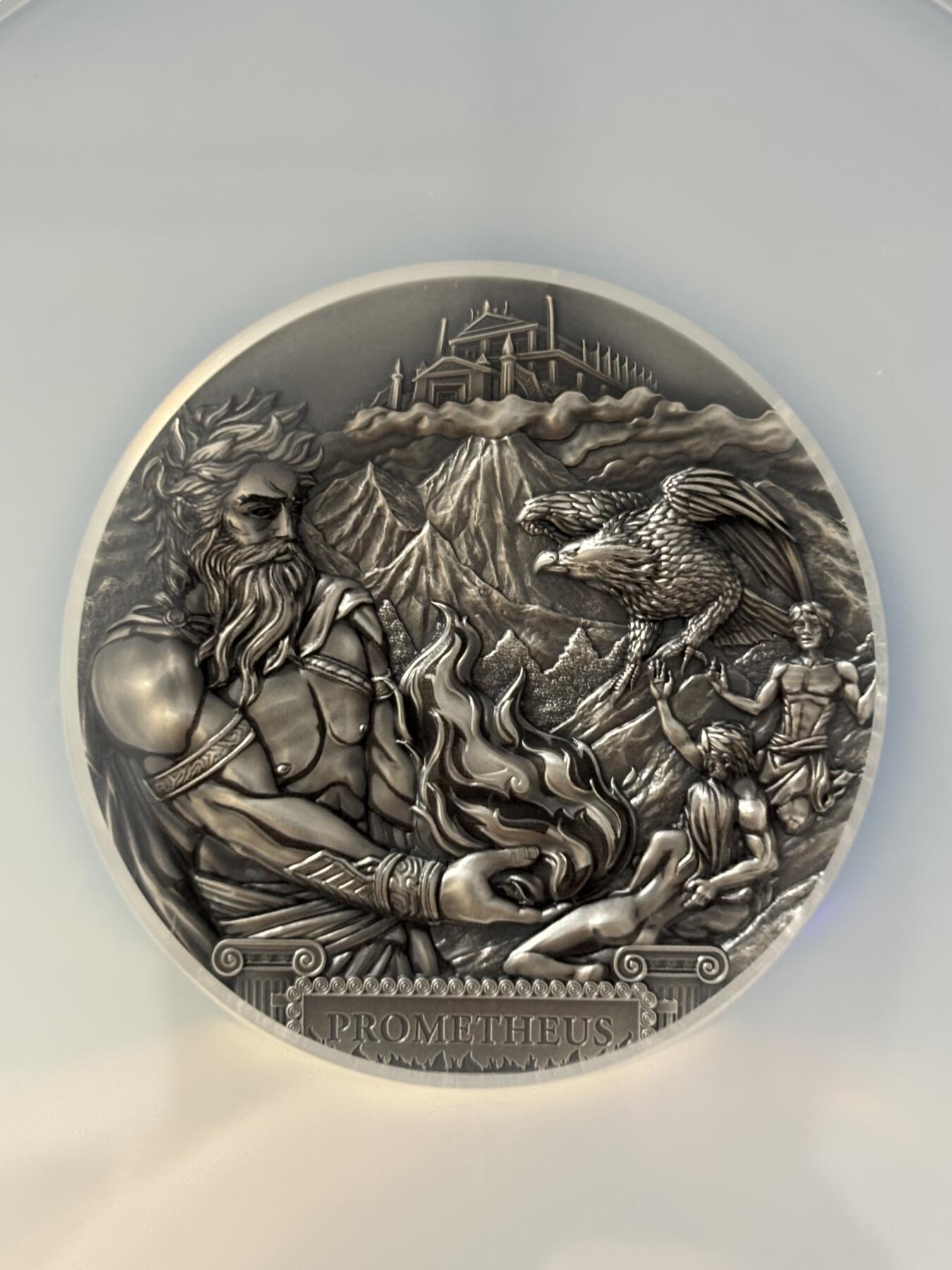 第189期拍卖 库克2020年泰坦神火神3盎司高浮雕银币NGC-MS70首无盒无证书，999银，发行333枚