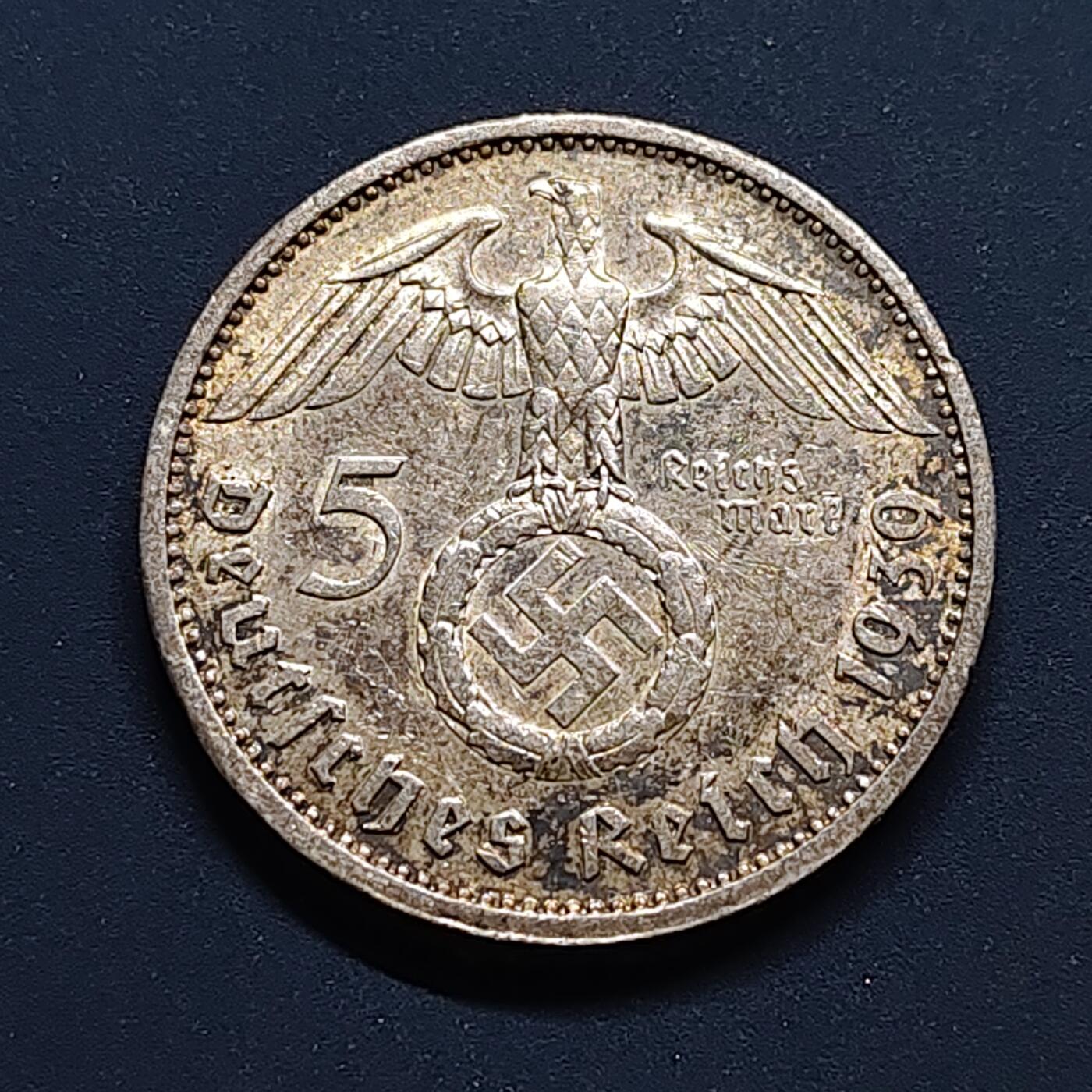 【全场包邮】纯粹捡漏拍497场-持续更新中 德国第三帝国1939年5马克银币【29毫米13.88克90%】