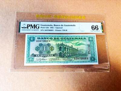 【Blue Auction】世界纸币精拍第778期——18级TOP拍卖/信誉/品质/专业/高效💫 - 危地马拉 1965年1格查尔 PMG66EPQ 