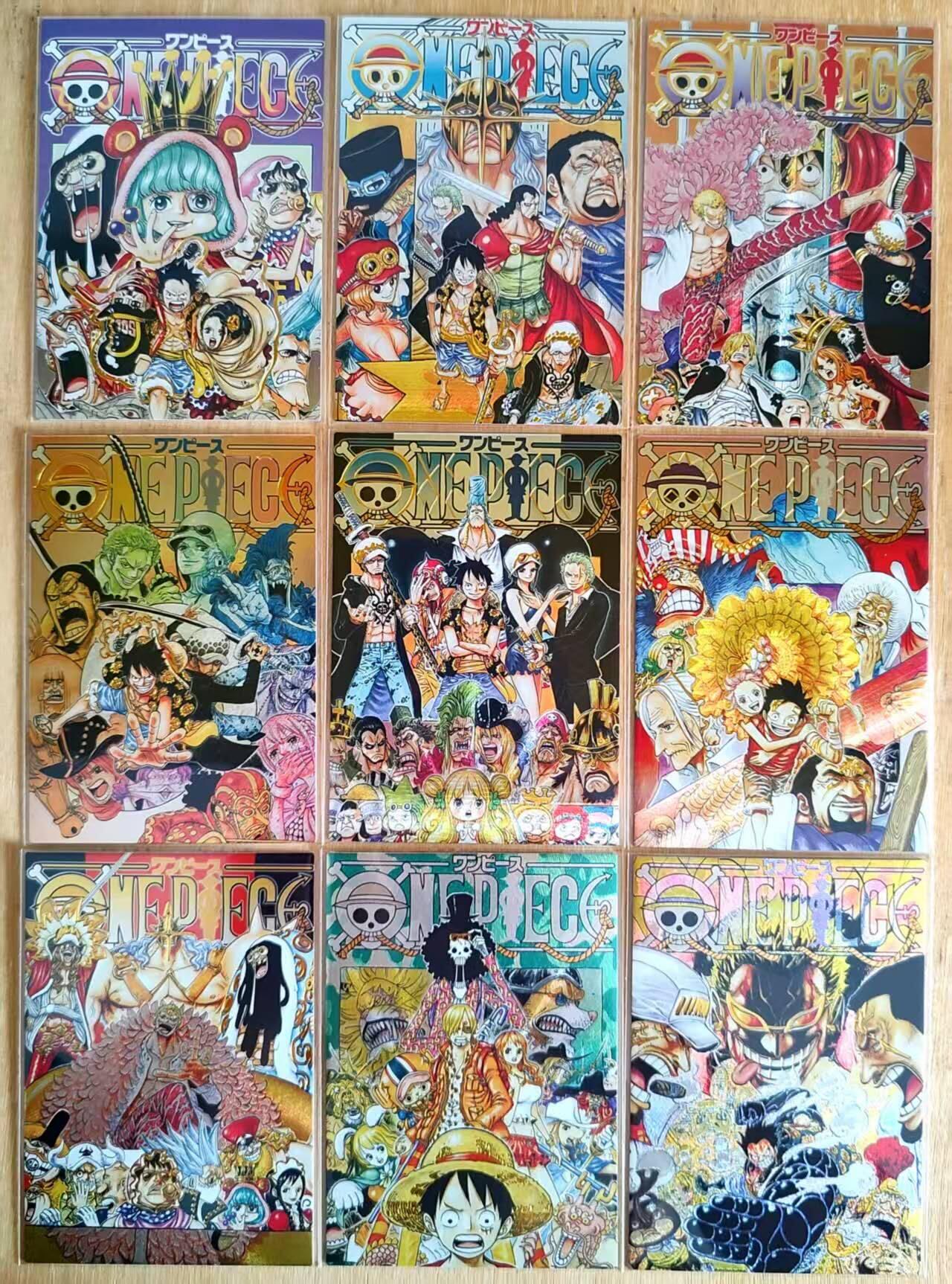 春节前倒数第三场！！龙虎卡牌-七三场（满200元包邮，无佣金，每周六结拍，欢迎送拍） 粗闪9张 海贼王单行本封面卡 第九弹 一套 卡背是漫画分镜图