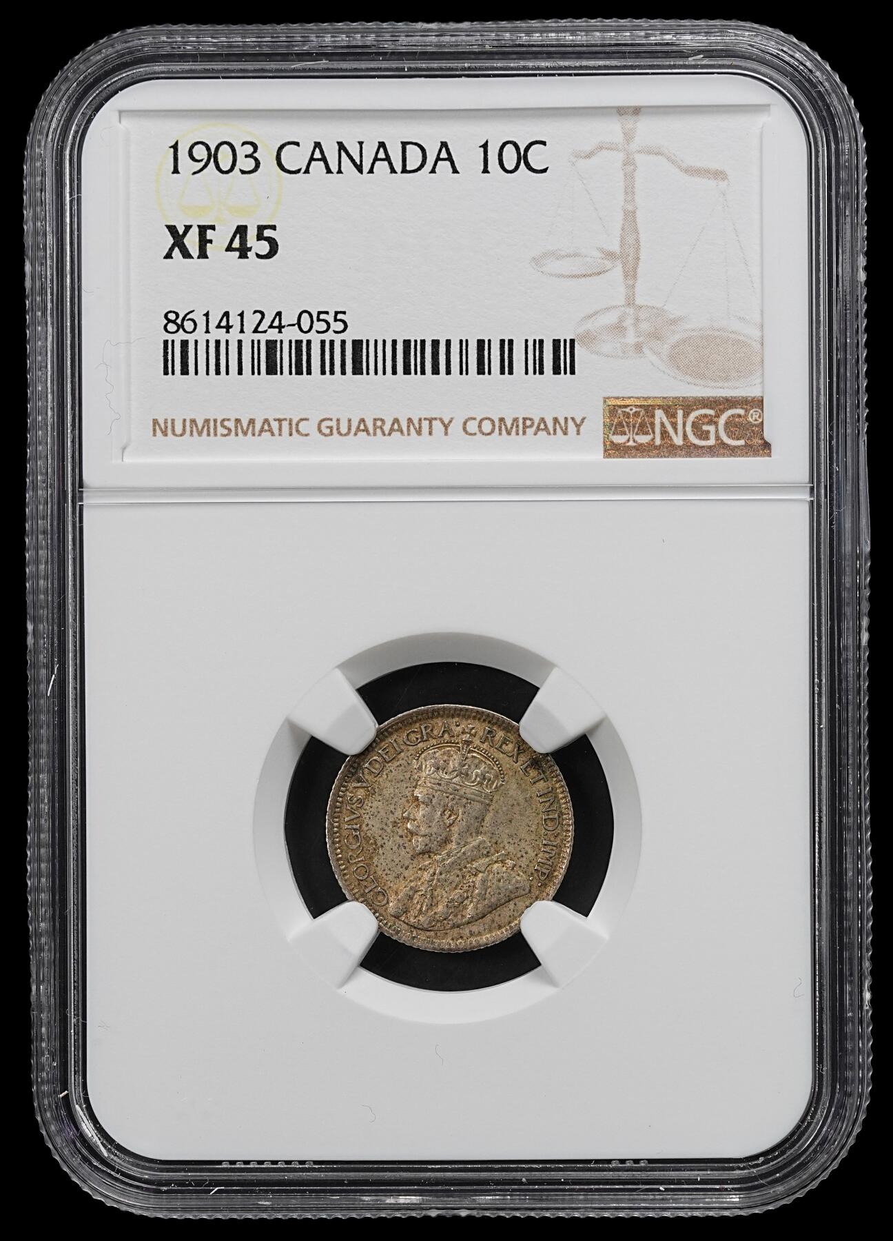 修遠堂世界钱币第102期 NGC XF45 1918年加拿大10分银币，盒子年份标识有误