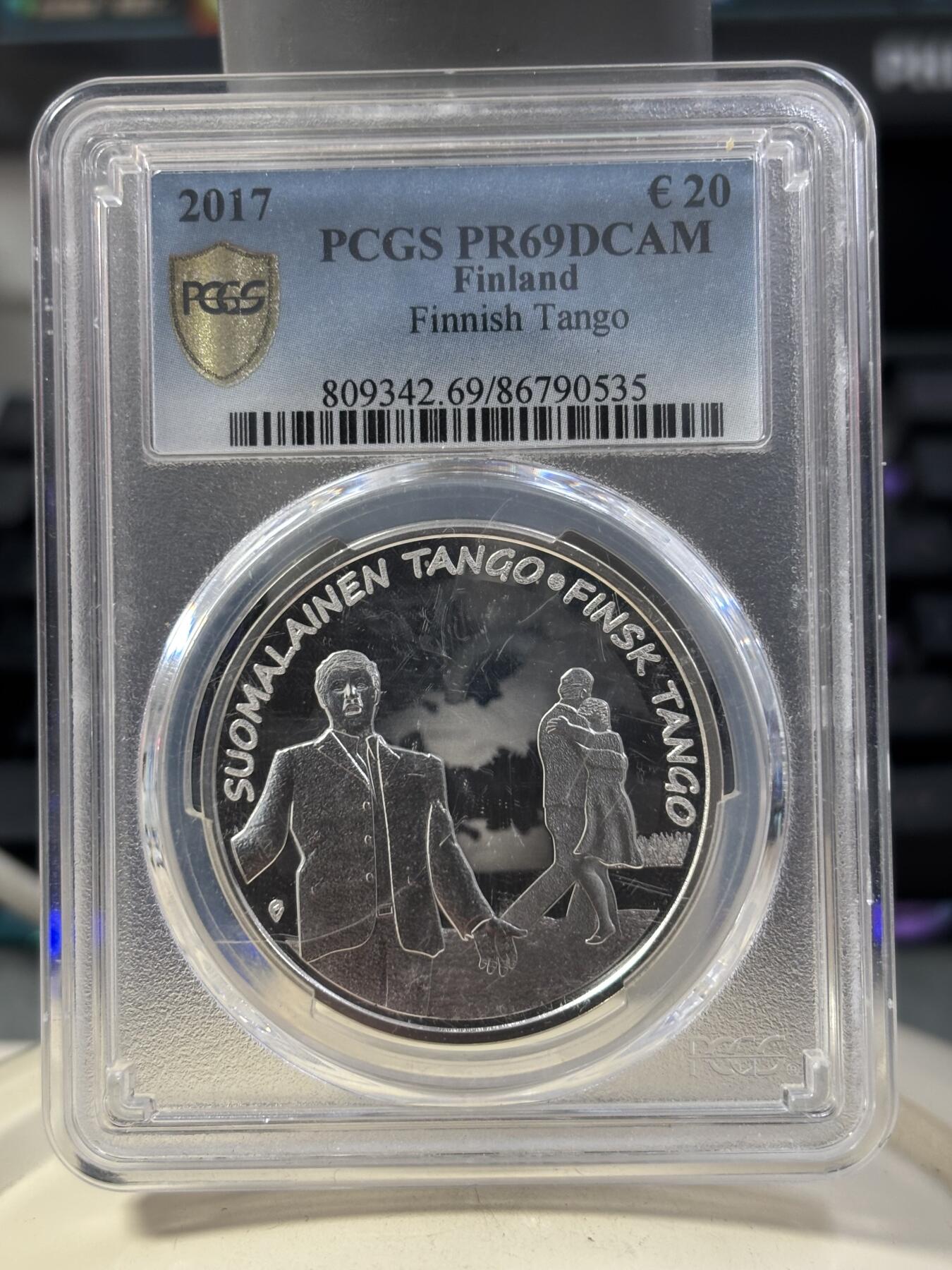第189期拍卖 芬兰2017年探戈20欧纪念银币PCGS-PR69，925银，25.5克
