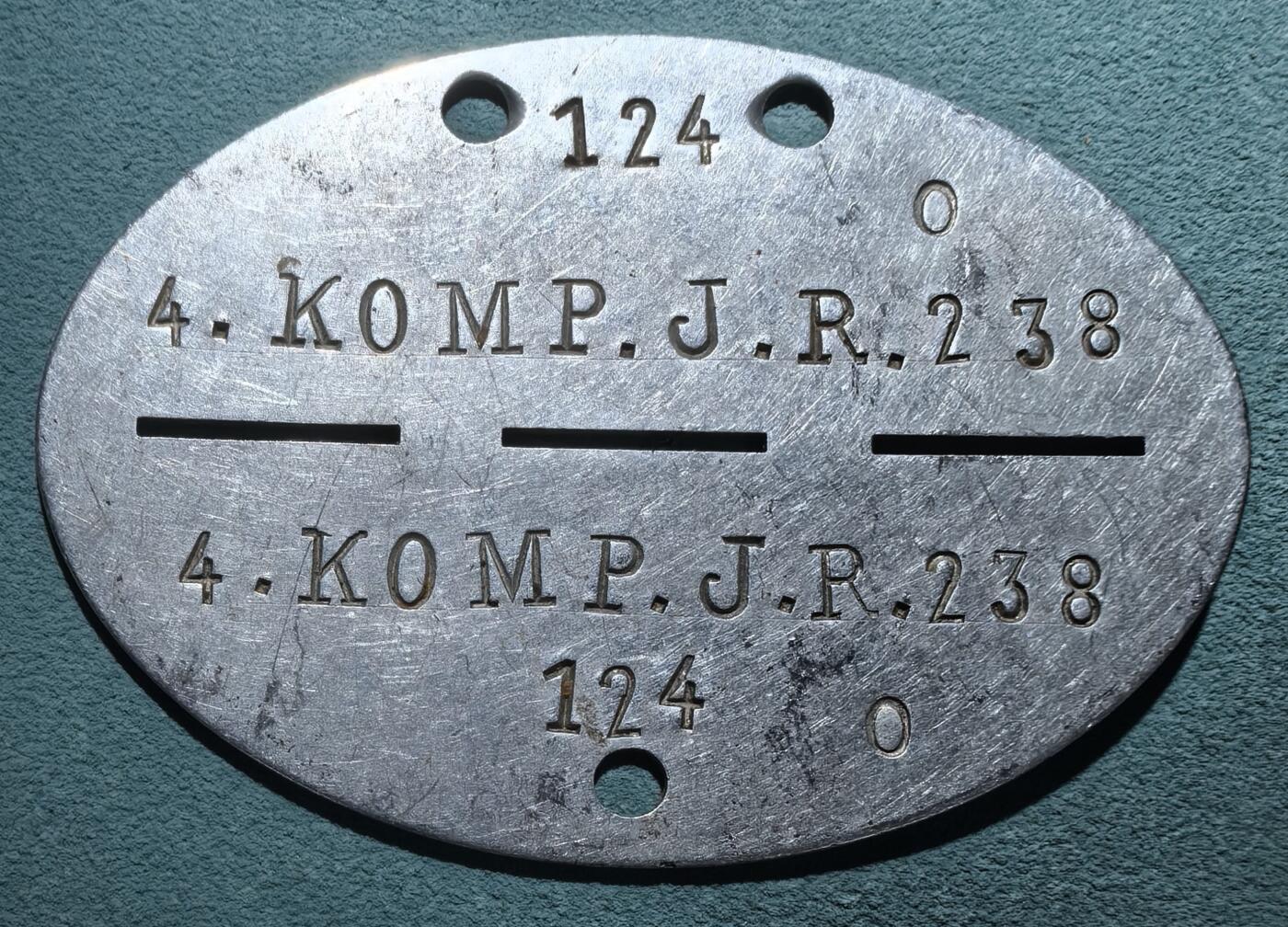 盛世勋华——号角文化勋章邮票专场拍卖第301期 德国（1939）陆军士兵身份牌 第238猎兵团第4连