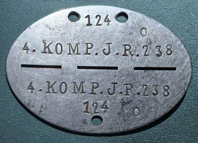 盛世勋华——号角文化勋章邮票专场拍卖第301期 - 德国（1939）陆军士兵身份牌 第238猎兵团第4连