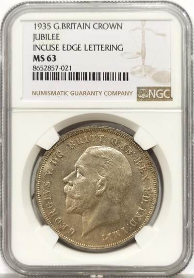 博洋堂世界钱币拍卖第158期（全场包邮） - NGC MS63 英国1935年乔治五世 木马剑克朗大银币，极美丝绸般转光，经典品种。