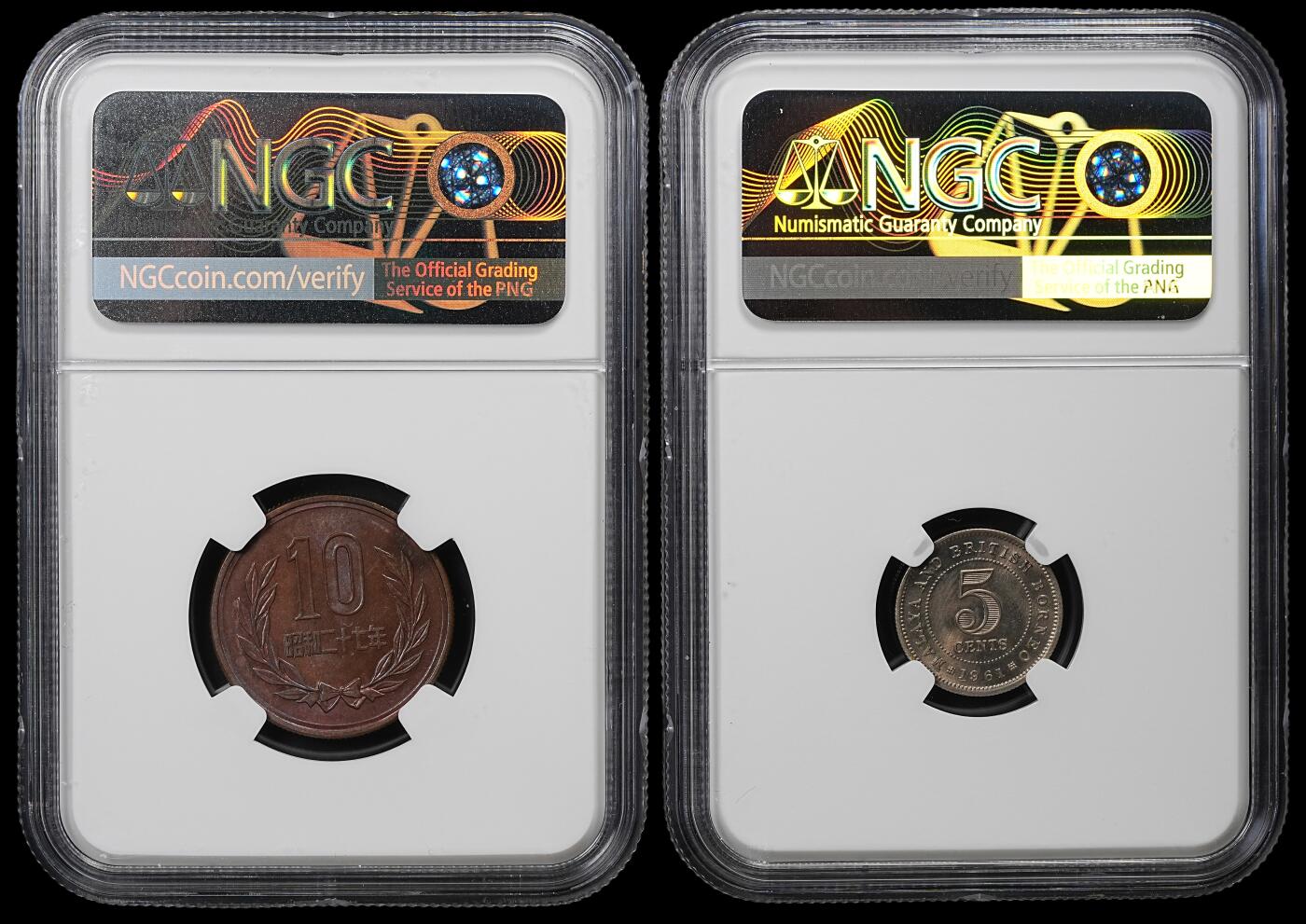 修遠堂世界钱币第102期 NGC评级 英属马来亚-日本钱币各一枚