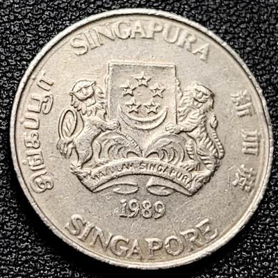 泉币菌-第173场- 精品福利场 - 1989 高币值 新加坡20分 绒球花 高盾徽版 直径21.36mm