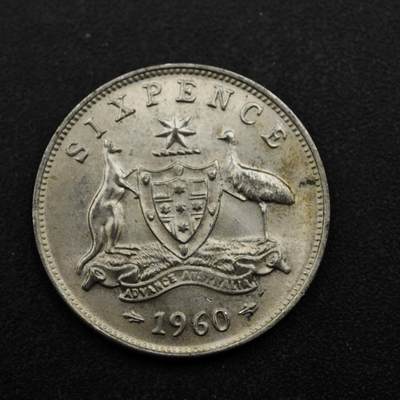 【淘币小摊】实时拍第八百五十三拍   散币银币场   满百包邮可预留二周 每周一统一发货   - 澳大利亚1960年伊丽莎白二世6便士银币