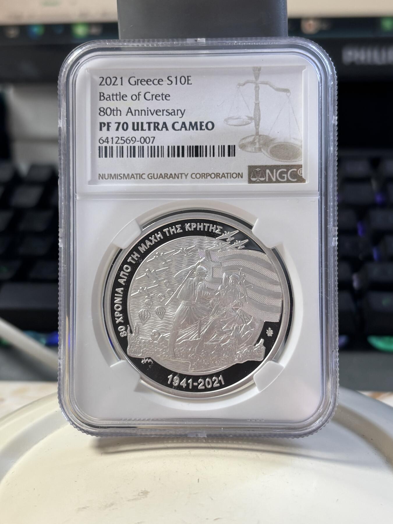 第189期拍卖 希腊2021年克里特岛之战精制纪念银币NGC-PF70无盒无证书，925银，发行2500枚