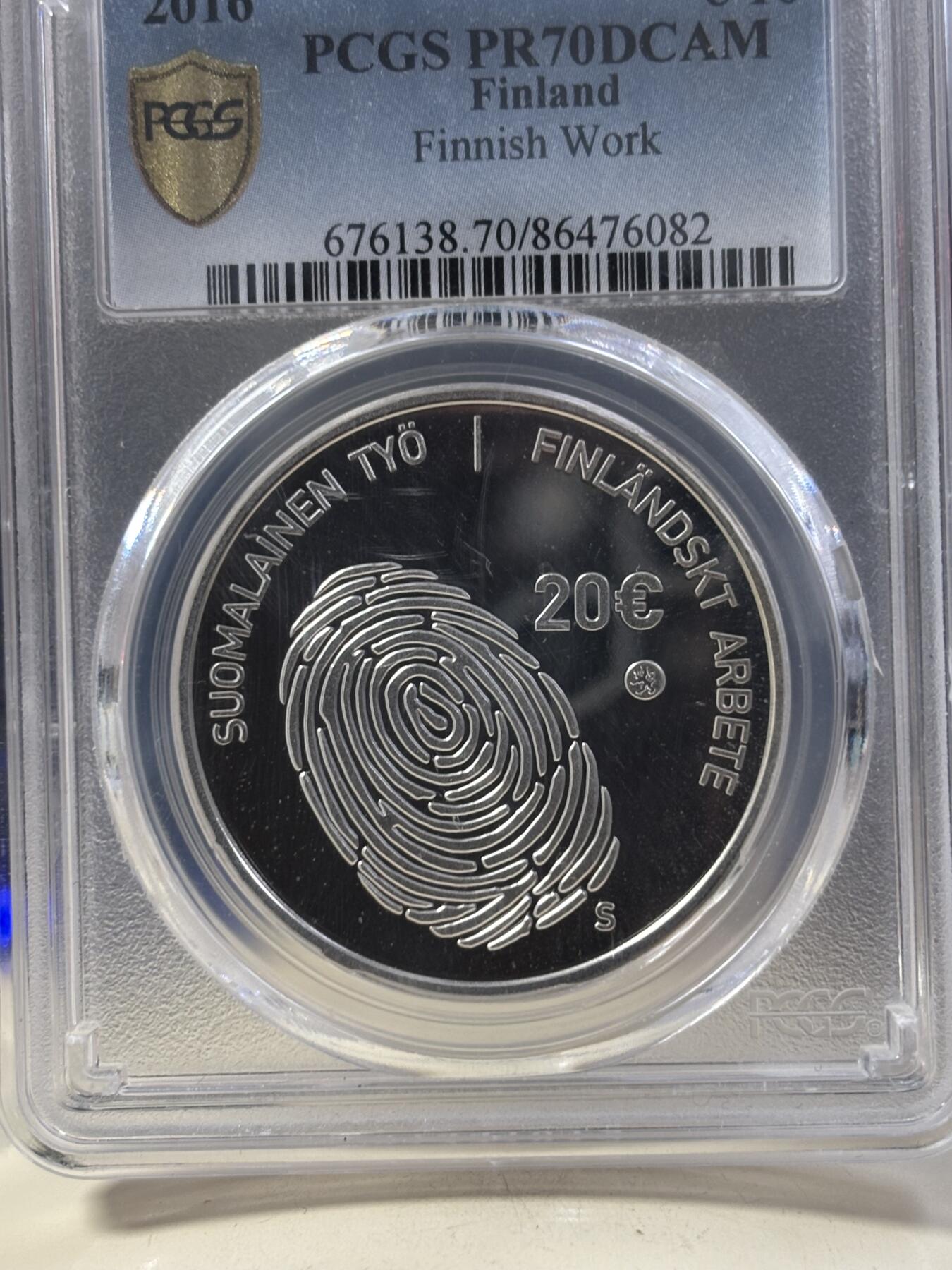 第189期拍卖 芬兰2016年发行工作的意义20欧精制纪念银币PCGS-PR70,925银，25.5克