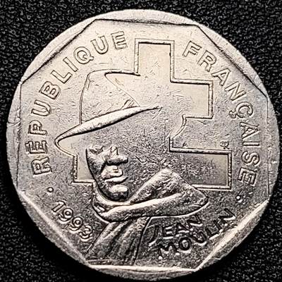 泉币菌-第174场- 精品福利场 - 法国2法郎纪念币 1993年 二战民族英雄 让-穆兰 26.5mm