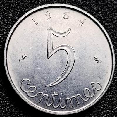 泉币菌-第173场- 精品福利场 - 麦穗 法国1964年5分不锈钢币 19.0毫米3.5克