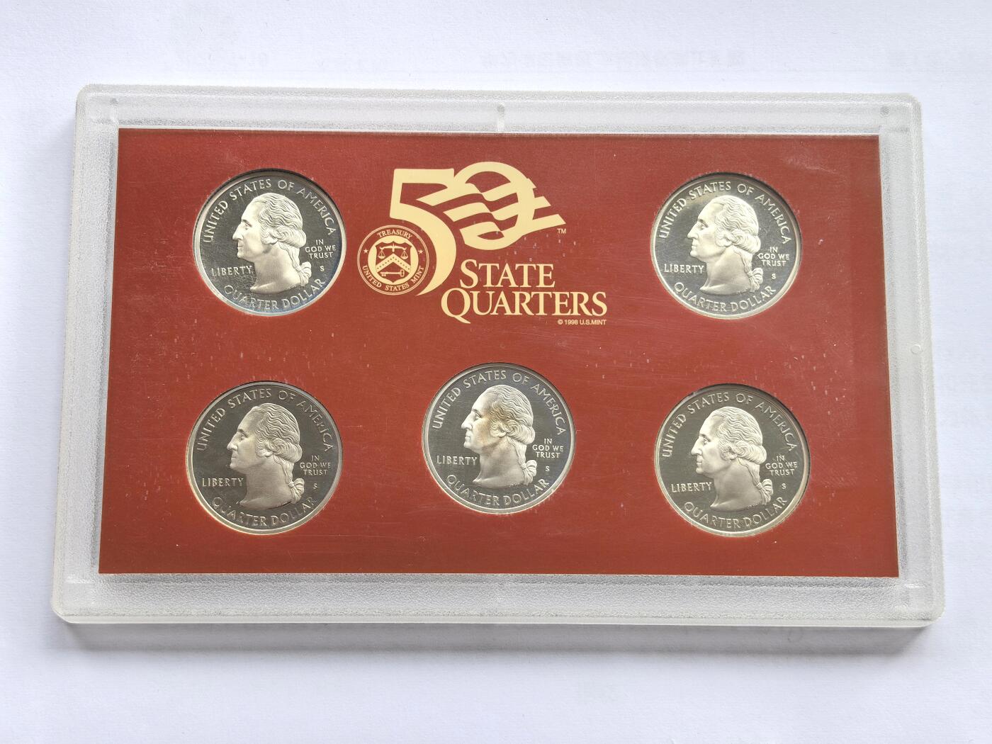 博洋堂世界钱币拍卖第158期（全场包邮） 2005年美国25美分精制银币套 美国50州系列-加州/明尼苏达/俄勒冈/堪萨斯/西佛吉尼亚 盒证全