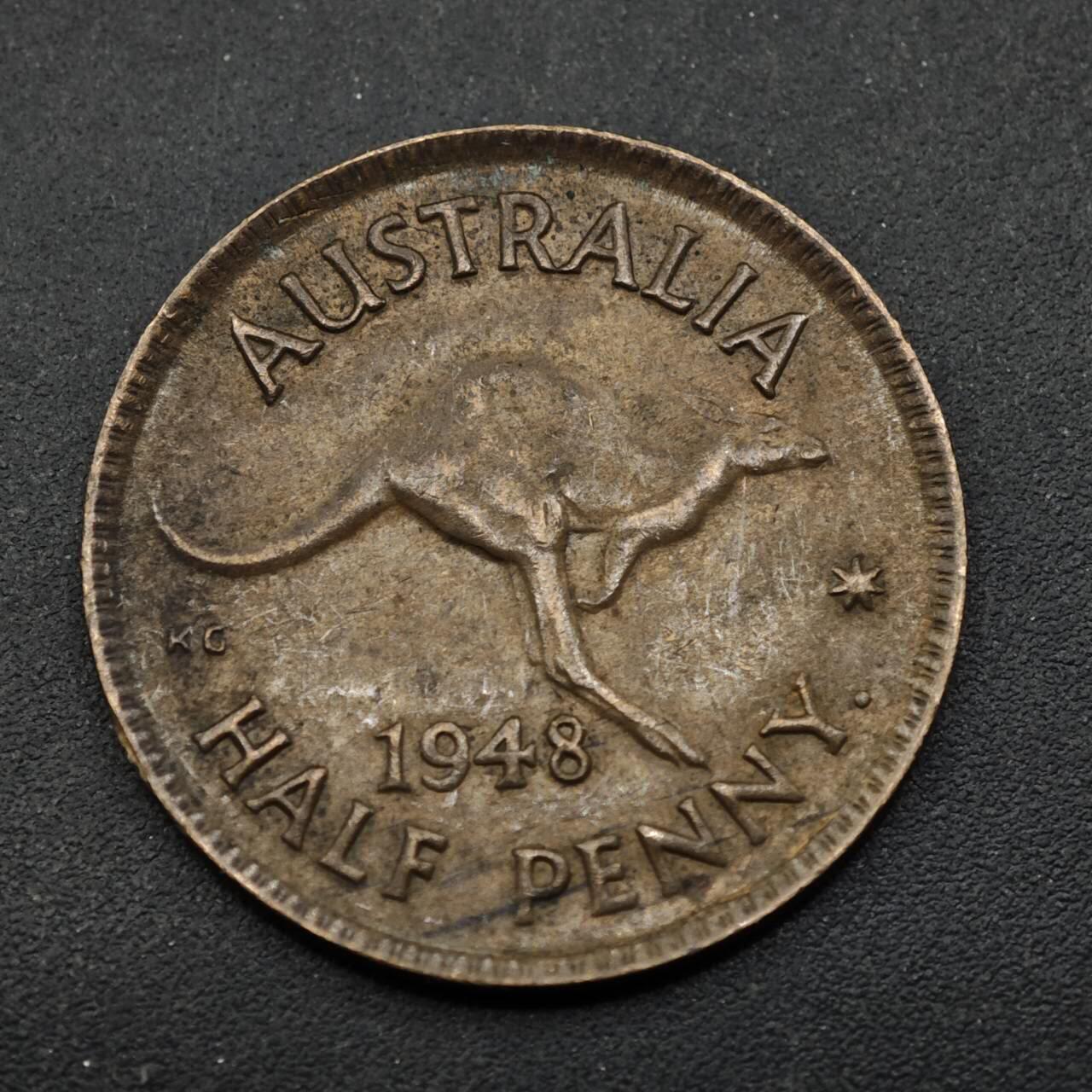 【淘币小摊】实时拍第八百五十三拍   散币银币场   满百包邮可预留二周 每周一统一发货   澳大利亚1948年乔治六世半便士铜币