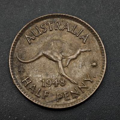 【淘币小摊】实时拍第八百五十三拍   散币银币场   满百包邮可预留二周 每周一统一发货   - 澳大利亚1948年乔治六世半便士铜币