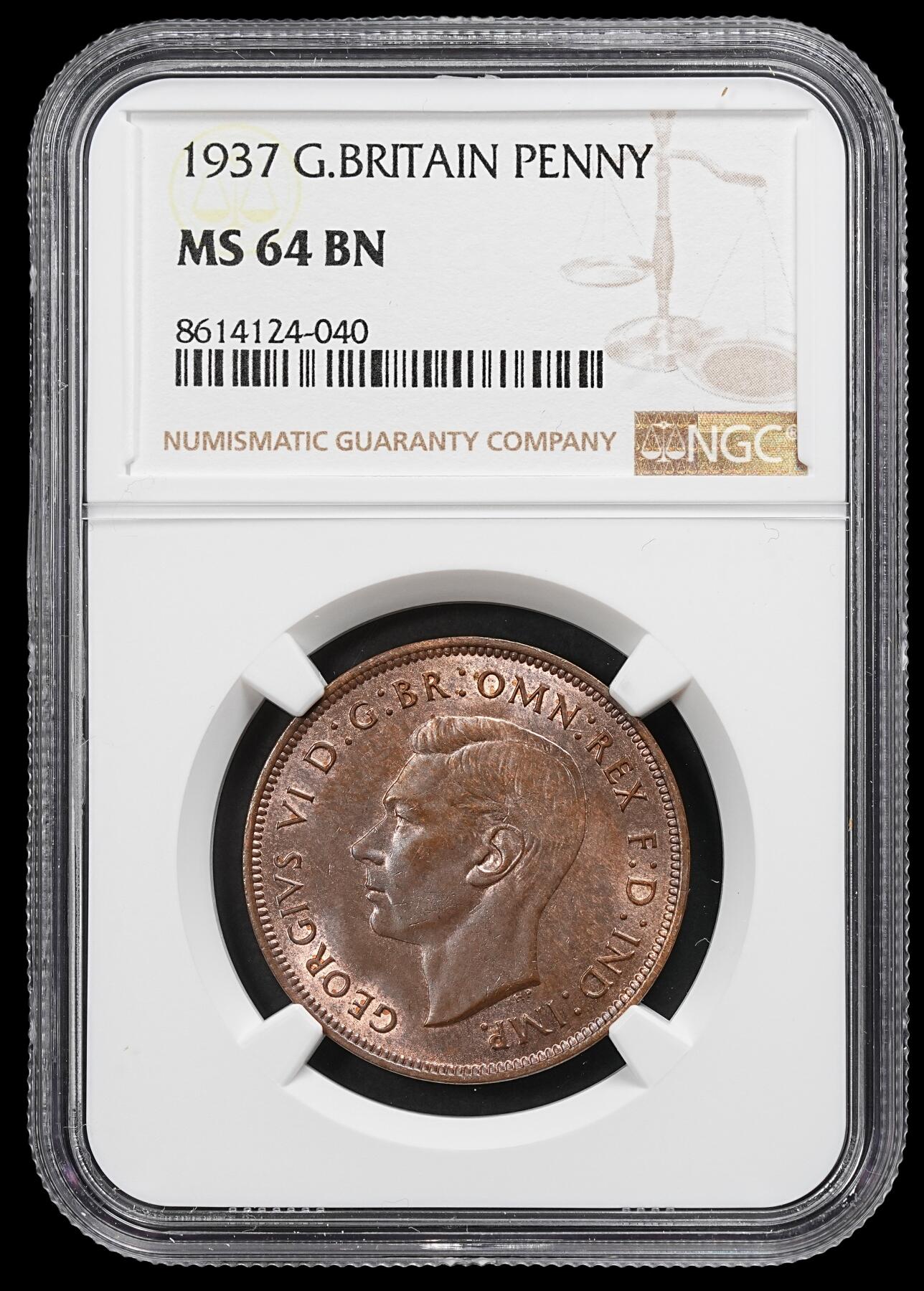 修遠堂世界钱币第102期 NGC MS64BN 1937年英国1便士铜币