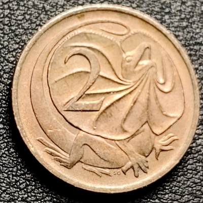 泉币菌-第173场- 精品福利场 - 美品 1977年 英属澳大利亚2分铜币 伞蜥蜴斗篷蜥 21.5mm