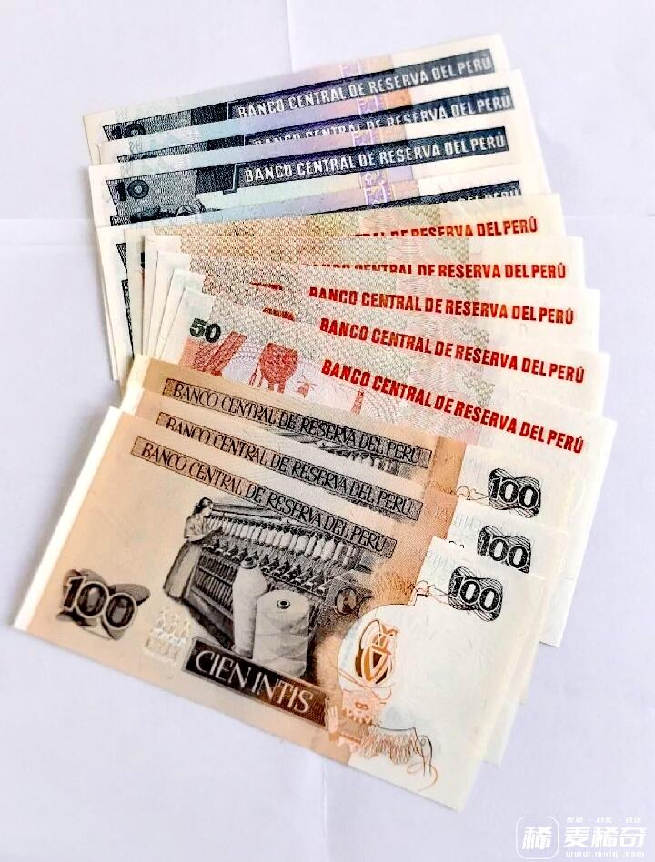 全新秘鲁1987年10、50、100印蒂靓品纸币12枚一组