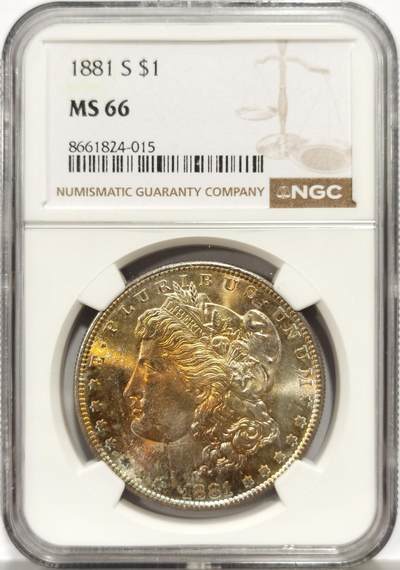 博洋堂世界钱币拍卖第158期（全场包邮） - NGC MS66 美国1881 S 摩根 双面五彩包浆