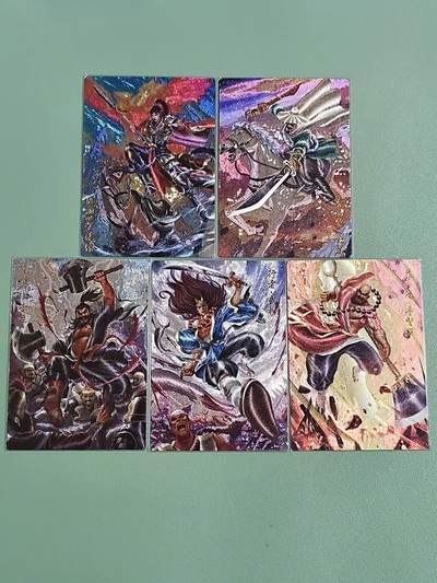 光影卡牌第29期，各家亲签，各家套卡，持续收拍品 - 豪卡周千策水浒，天罡鲁智深＋武松＋李逵＋杨志＋张清，粗闪工艺