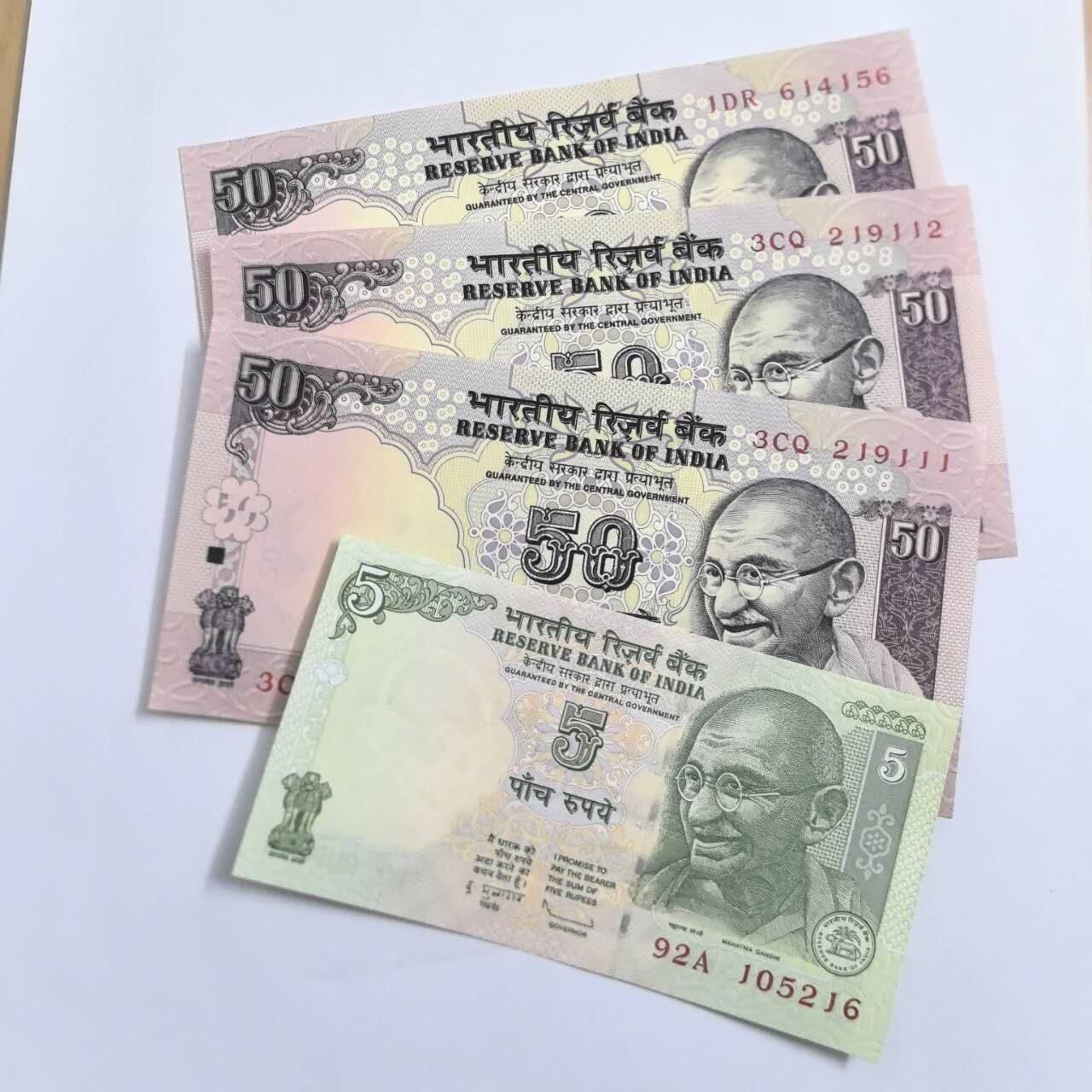 各国外币第109期 印度5卢比50卢比4张 全新