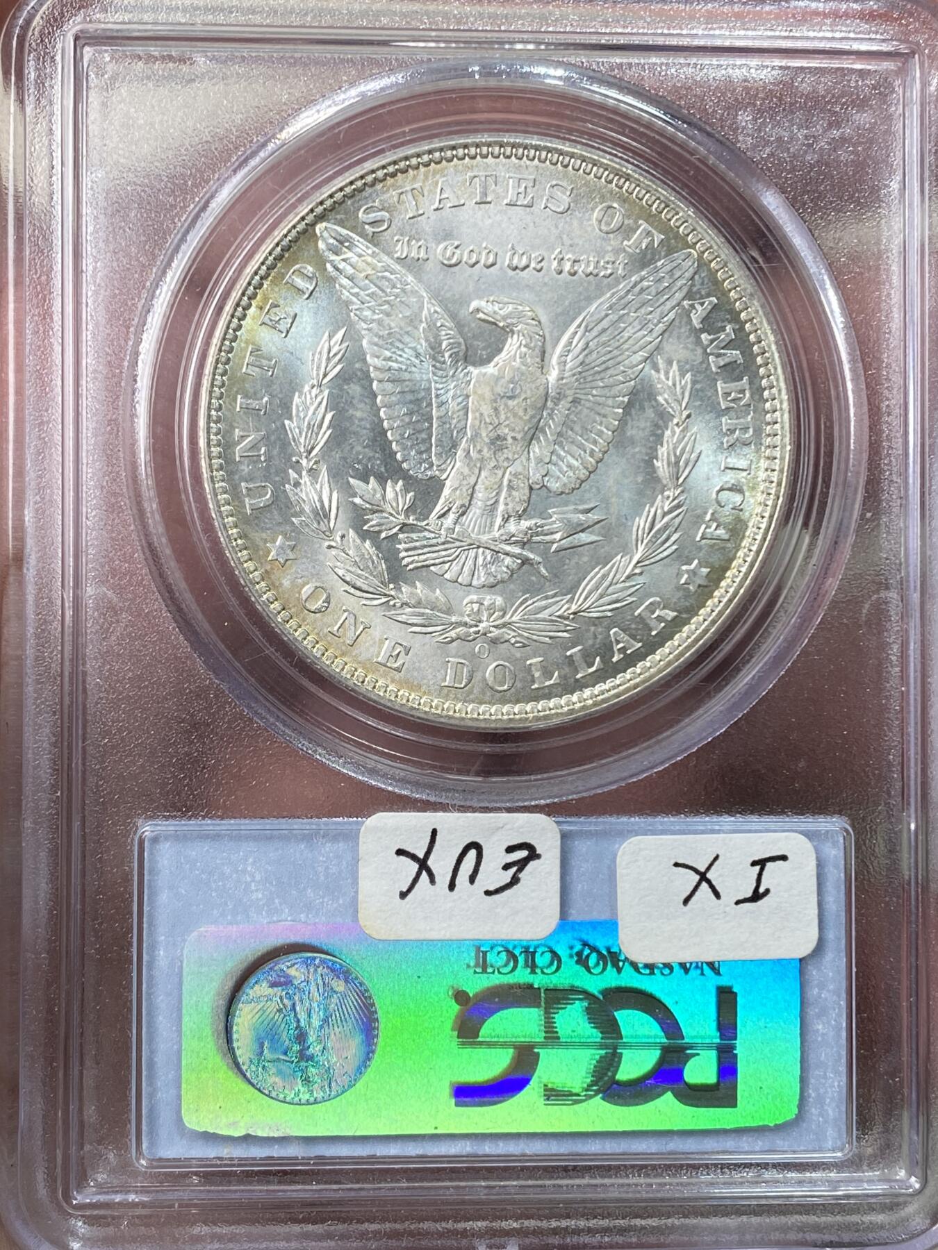 万国钱币拍卖第059期 PCGS MS64 1904年O版美国摩根一美元大银 原味淡彩丝绸转光