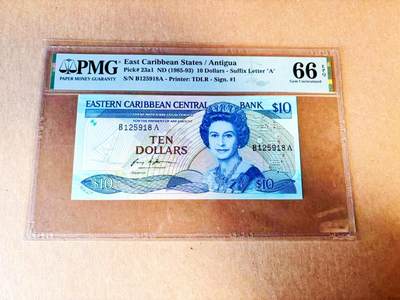 【Blue Auction】世界纸币精拍第778期——18级TOP拍卖/信誉/品质/专业/高效💫 - 【无47】东加勒比 1985-93年10元 女王 小彩背 PMG66EPQ 