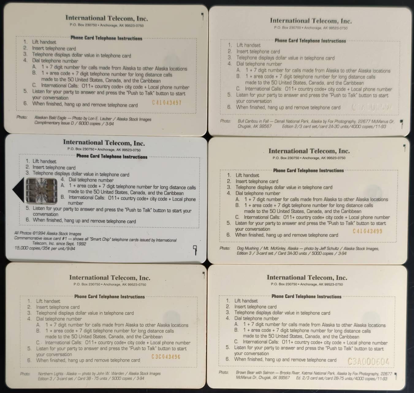 公藏第61期裸卡拍卖 美国电信IC新卡（拉斯维加斯电信卡）6枚，全品。