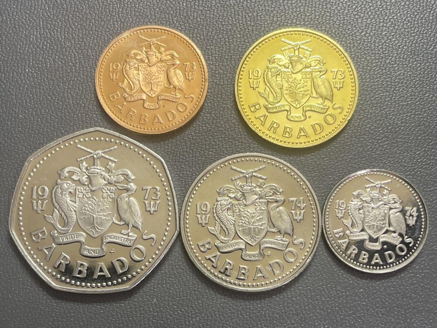 回流0125 全新巴巴多斯70年代精制币一组5枚