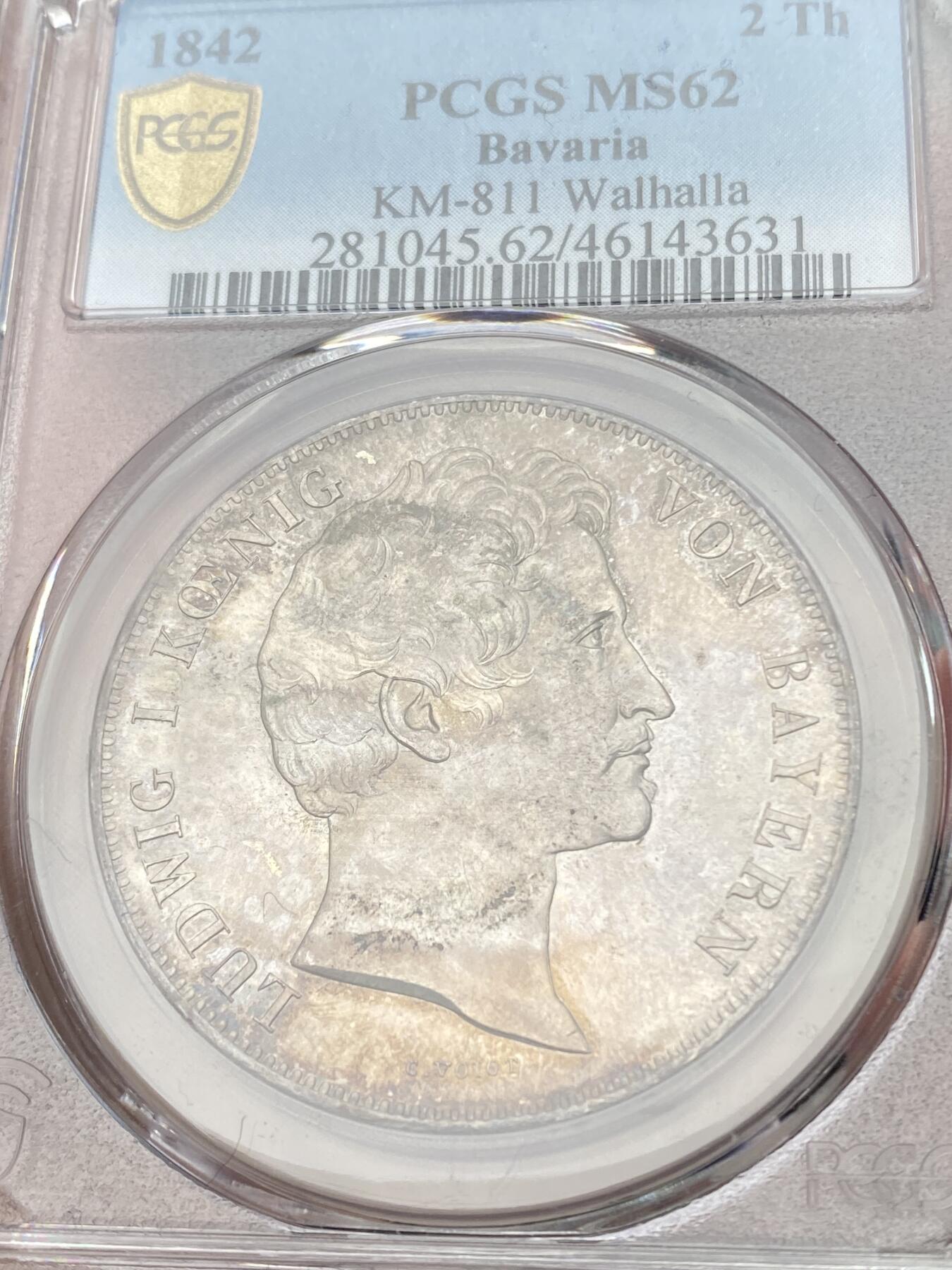 万国钱币拍卖第059期 PCGS MS62 1842年德国巴伐利亚路德维希一世瓦尔哈拉圣殿落成历史2泰勒 历史泰勒名品之一 德国最伟大的死亡圣殿·英灵殿·瓦尔哈拉 全德国最伟大人物的归宿之殿堂 原味淡金彩全深打 好品越来越难的历史2t系列