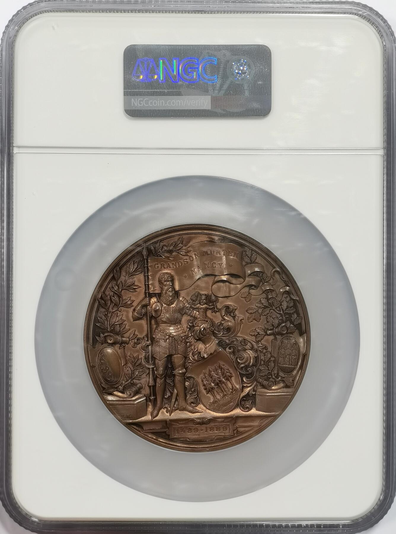 博洋堂世界钱币拍卖第158期（全场包邮） NGC MS62 1889年纪念瑞士联邦领导人汉斯·瓦尔德曼逝世400周年大铜章，70mm大尺寸，原铸铸造量仅300枚，瑞士铜章中的小名誉品