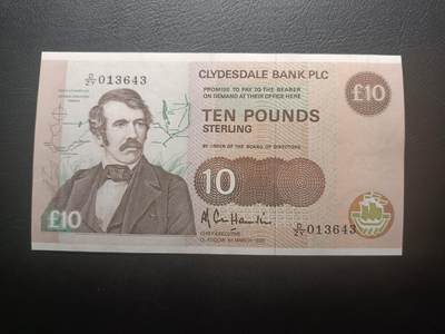 2026一月第四期，总214期 - 苏格兰克莱斯戴勒银行1990年10镑UNC-，地理学家利文斯通和他的出生地，少见早期品种