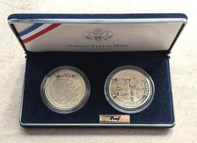 博洋堂世界钱币拍卖第158期（全场包邮） - 2000年美国1美元和1000冰岛克朗精制银币套 2000年利耶夫·埃里克森发现美洲千年纪念 26.73克900银X2 盒证全