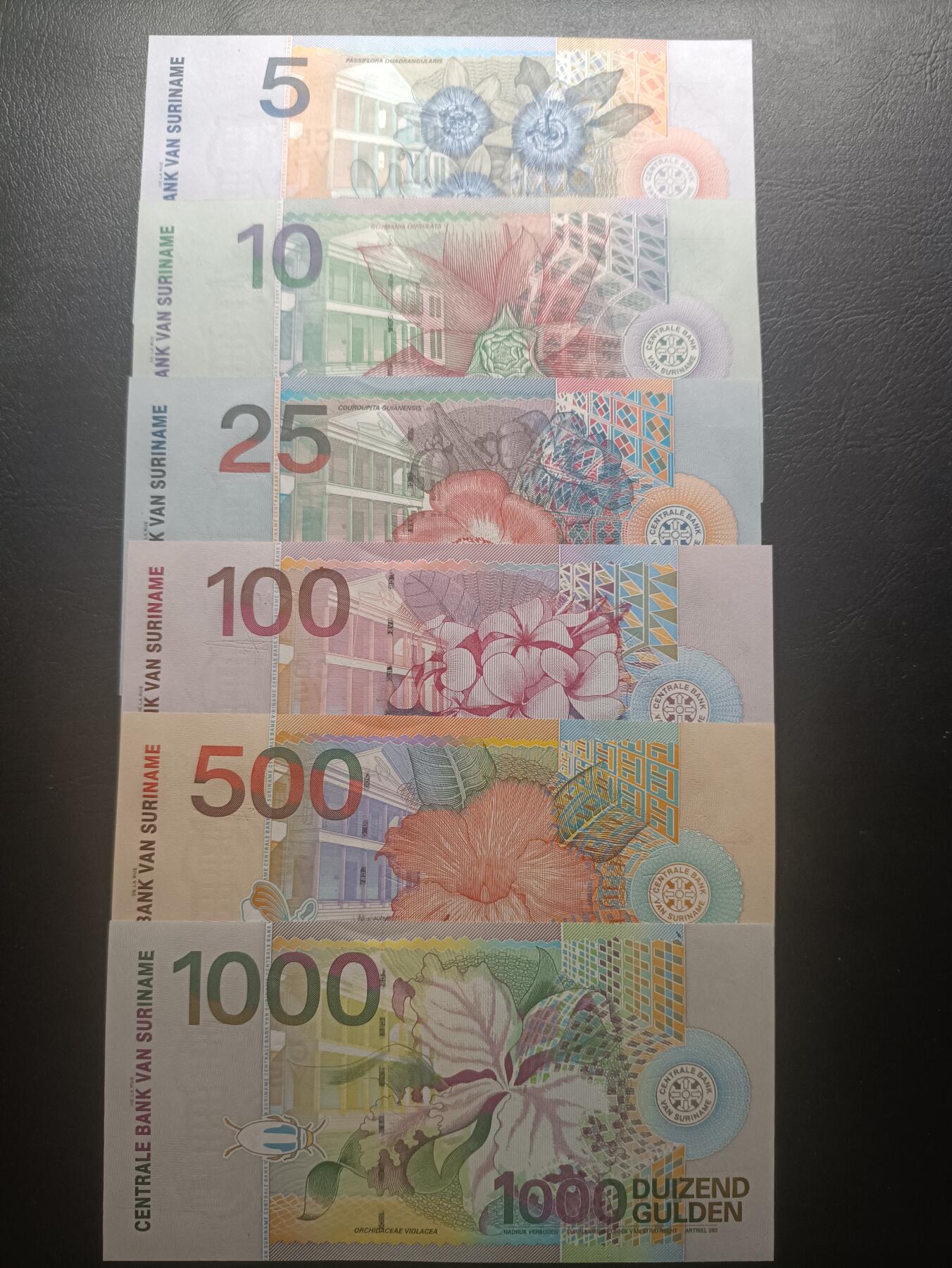 2026一月第四期，总214期 苏里南2000版5+10+25+100+500+1000盾UNC，热带鸟类和花卉