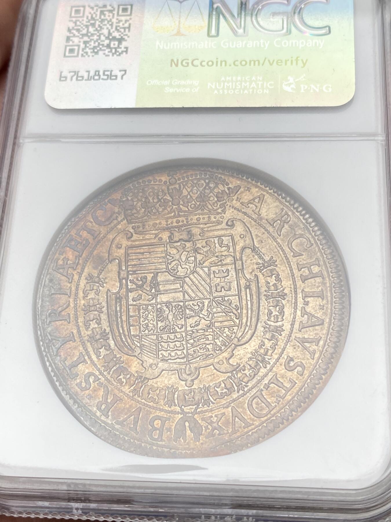 万国钱币拍卖第059期 NGC MS62 1627年神圣罗马帝国费迪南德二世纹章大泰勒 近400年历史的神罗大银 醇厚均匀玫瑰红色包浆极致美丽 全深打顶级收藏品质